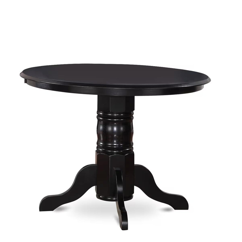 5 Piece Round Dining Table Set with 4 Black Faux Leather Chairs W860