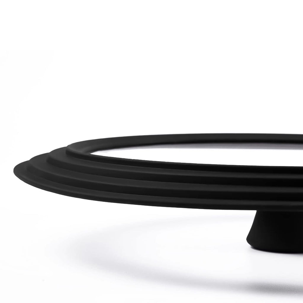 Vented Tempered Glass Universal Lid with Silicone Rim, Fits 11-12.5 inch Cookware, Black Q963