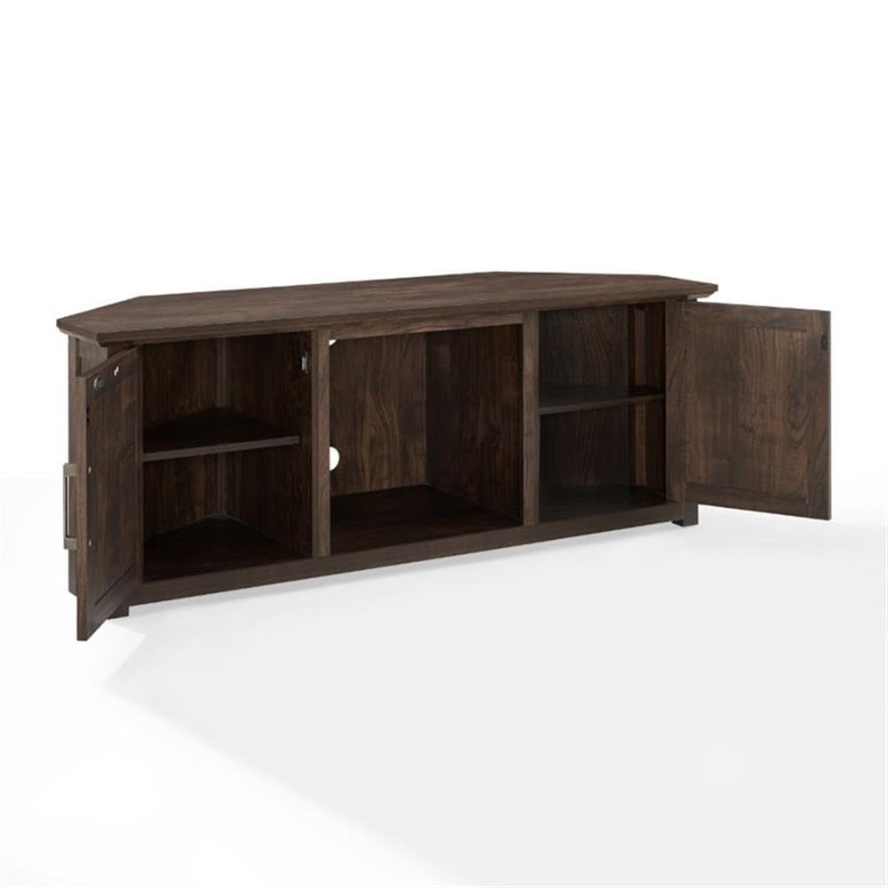 58" Rustic Wood Corner TV Stand, Dark Walnut D2660