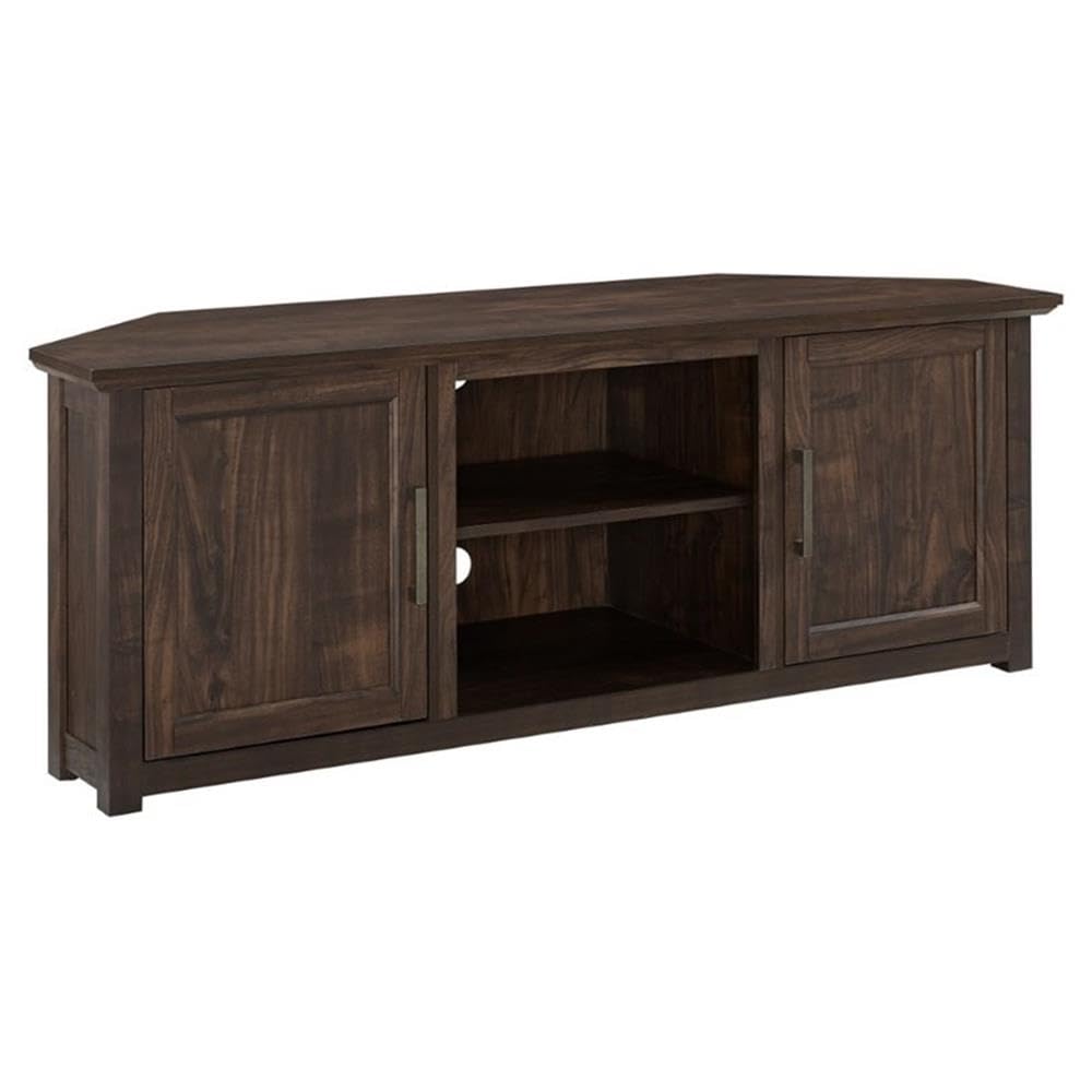 58" Rustic Wood Corner TV Stand, Dark Walnut D2660