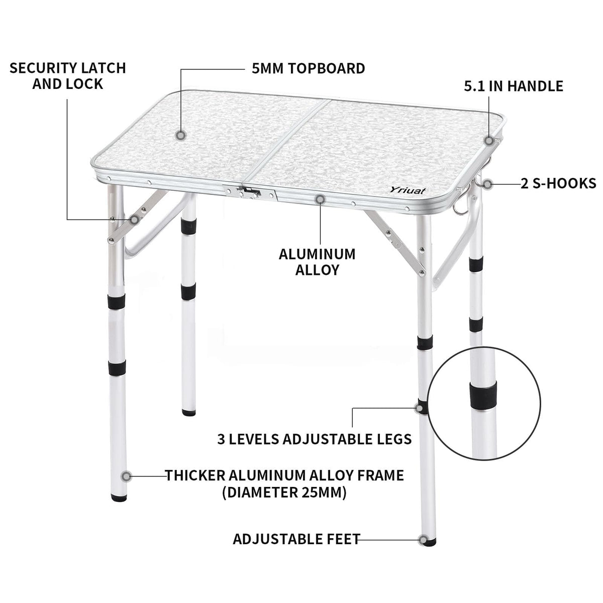 Folding Camping Table, Adjustable Height Portable Picnic Table, 24"x 16" Z73445