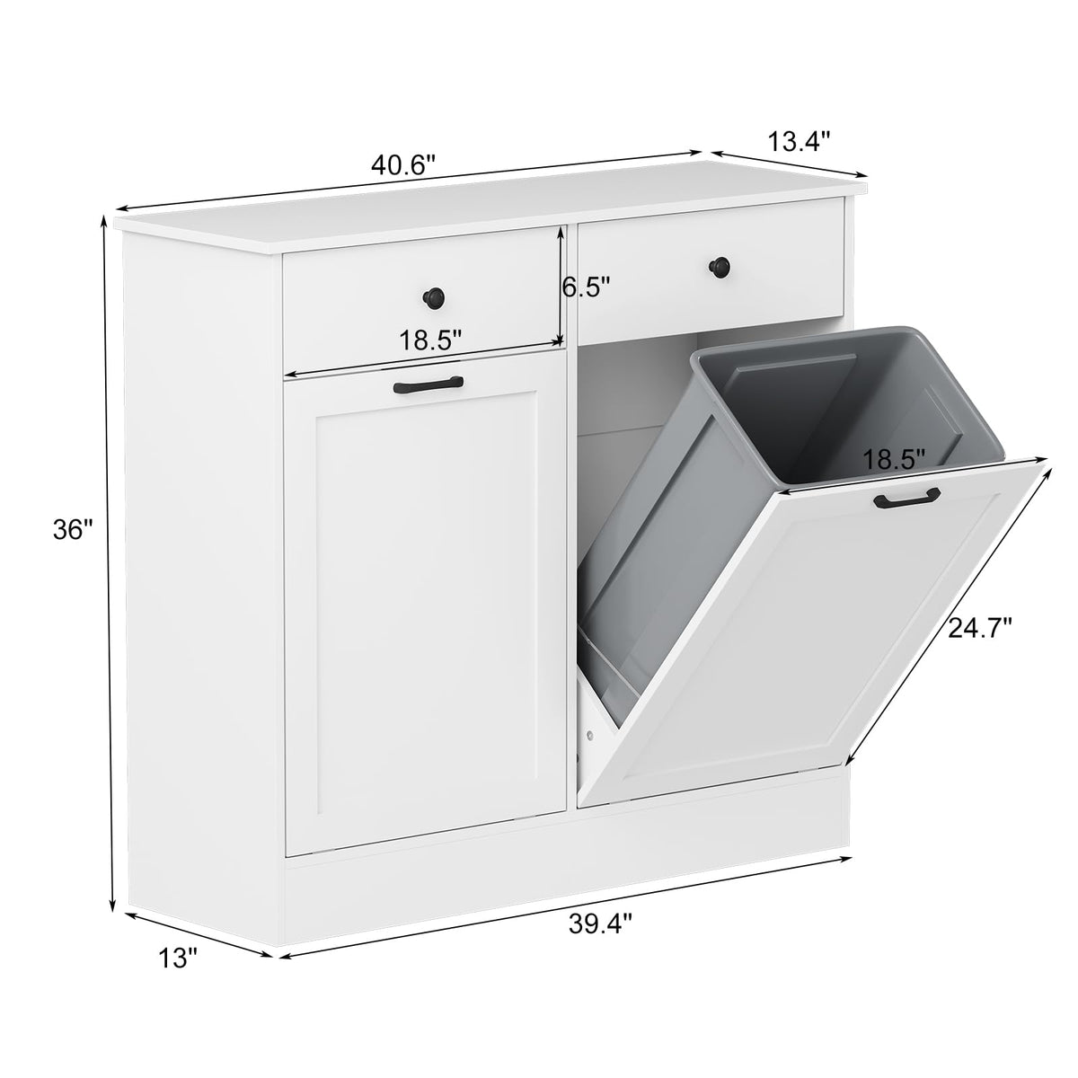 White 20-Gallon Wooden Tilt-Out Trash Can Cabinet I47231