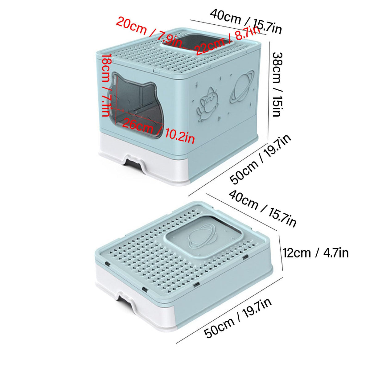 Enclosed Cat Litter Box Top Entry Foldable with Lid Blue G585681