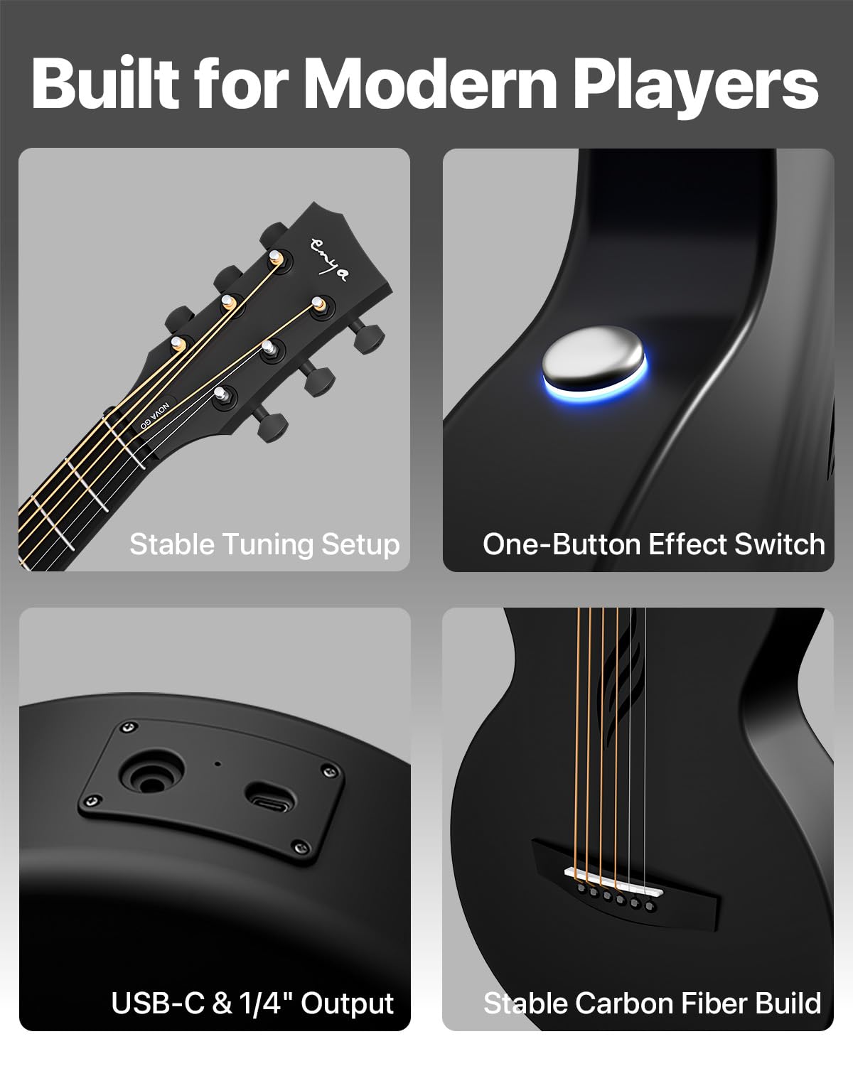 Carbon Fiber 35-Inch Smart Acoustic-Electric Travel Guitar H2888