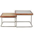 Mid Century Modern Coffee Table Set of 2 Square Metal Base C751205