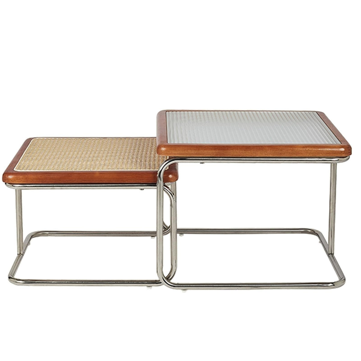 Mid Century Modern Coffee Table Set of 2 Square Metal Base C751205