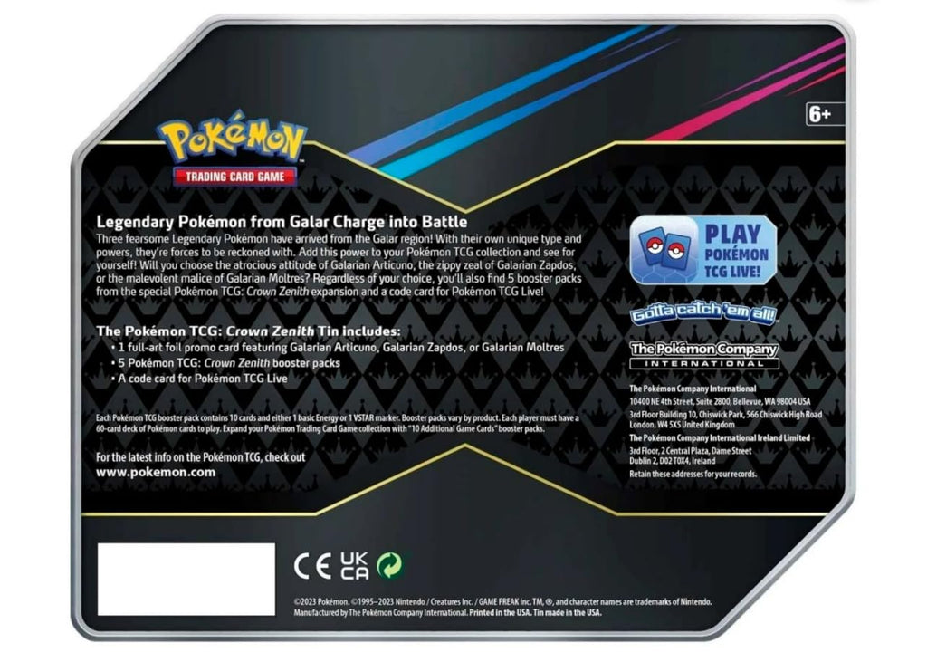Pokemon Crown Zenith Galarian Zapdos Tin Set I439
