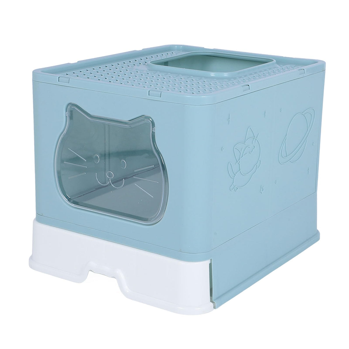 Enclosed Cat Litter Box Top Entry Foldable with Lid Blue G585681