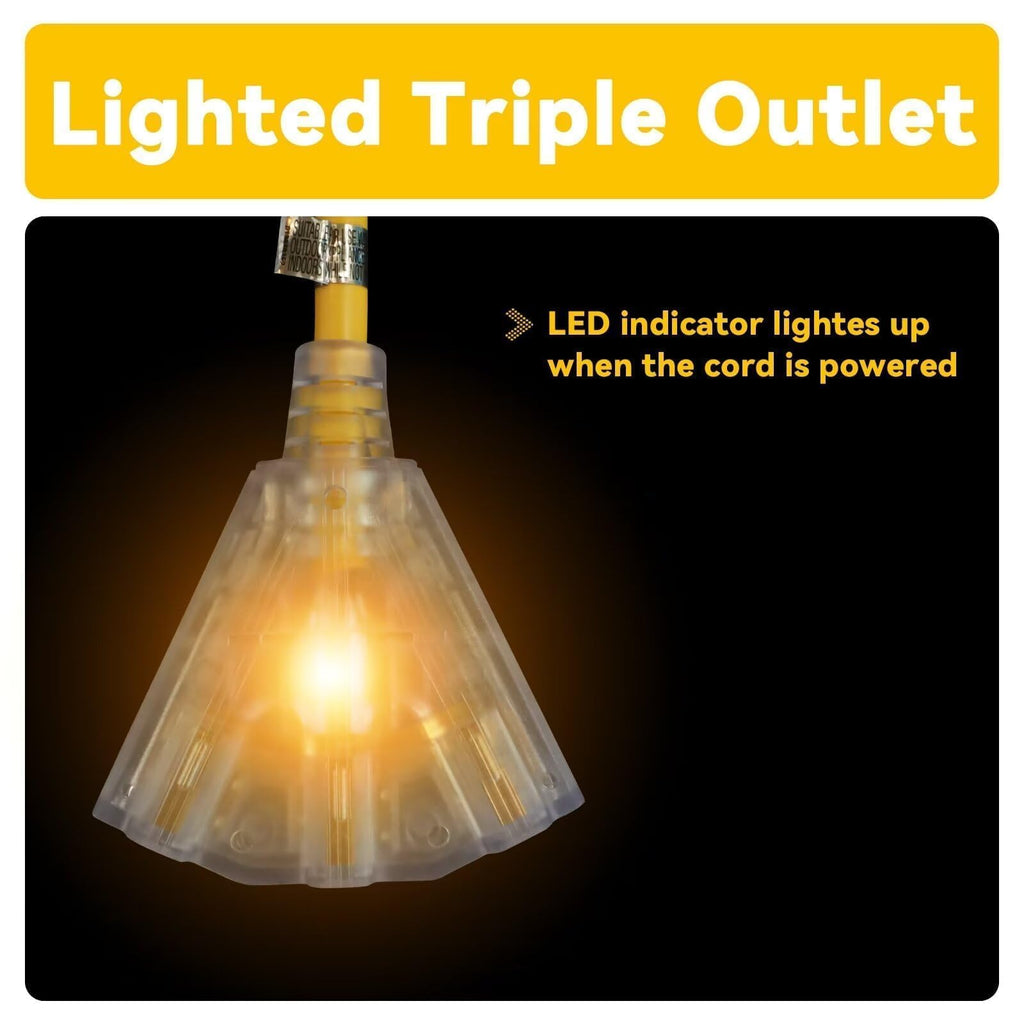 50 Ft Outdoor Extension Cord 3 Outlets Yellow Z2249