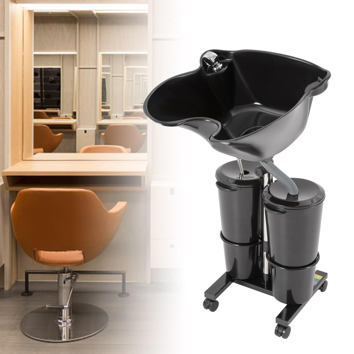 Portable Height-Adjustable Shampoo Basin with 2 Water Buckets H9345