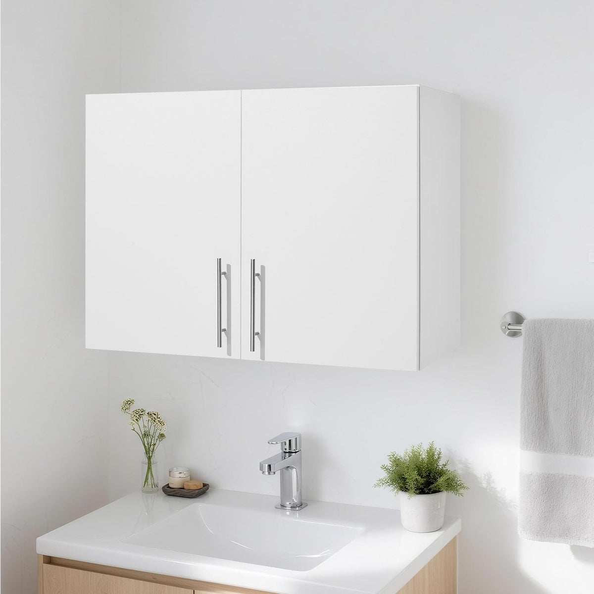 White 2-Tier Wall Mounted Cabinet with Adjustable Shelf X582