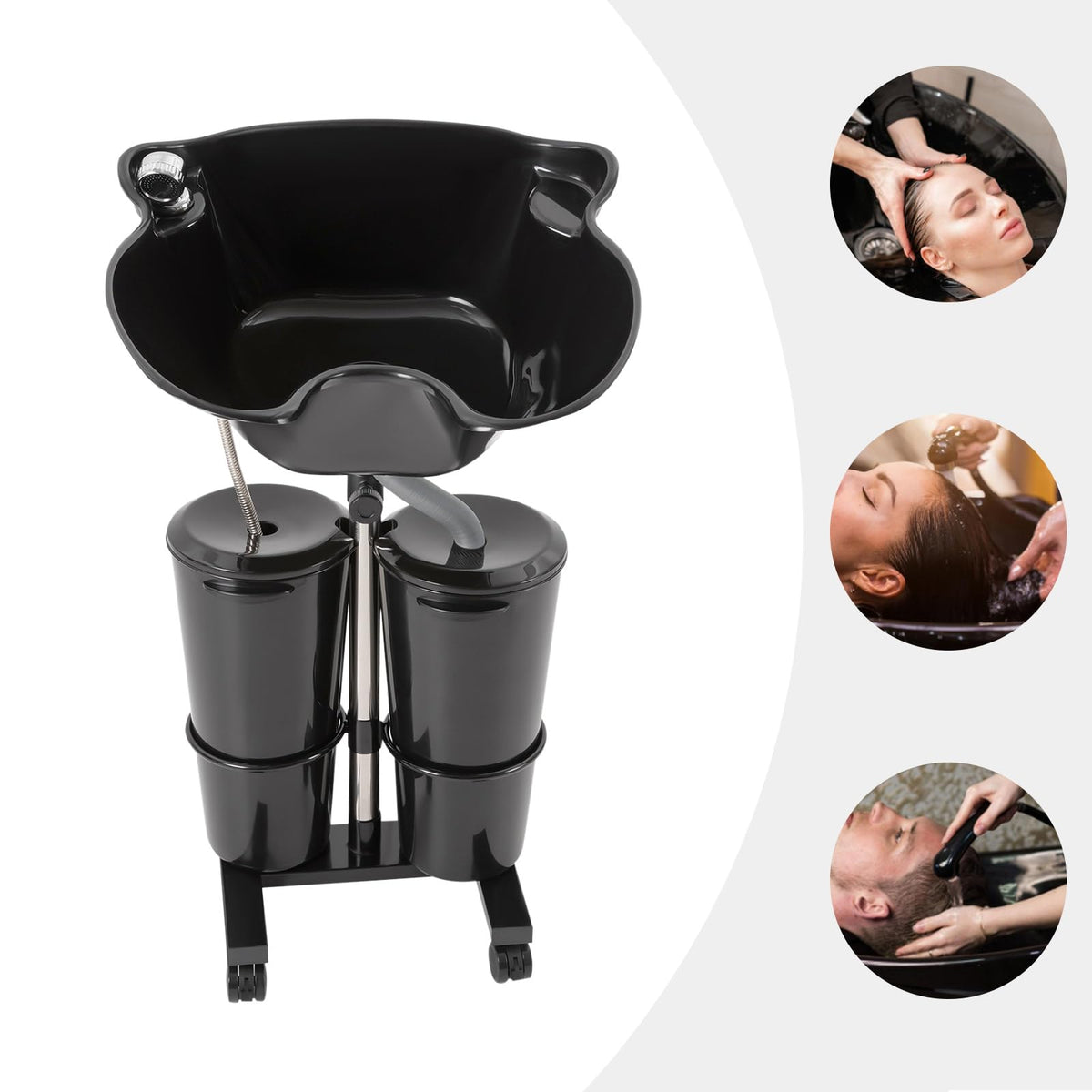 Portable Height-Adjustable Shampoo Basin with 2 Water Buckets H9345