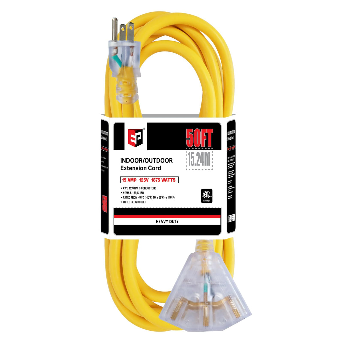 50 Ft Outdoor Extension Cord 3 Outlets Yellow Z2249
