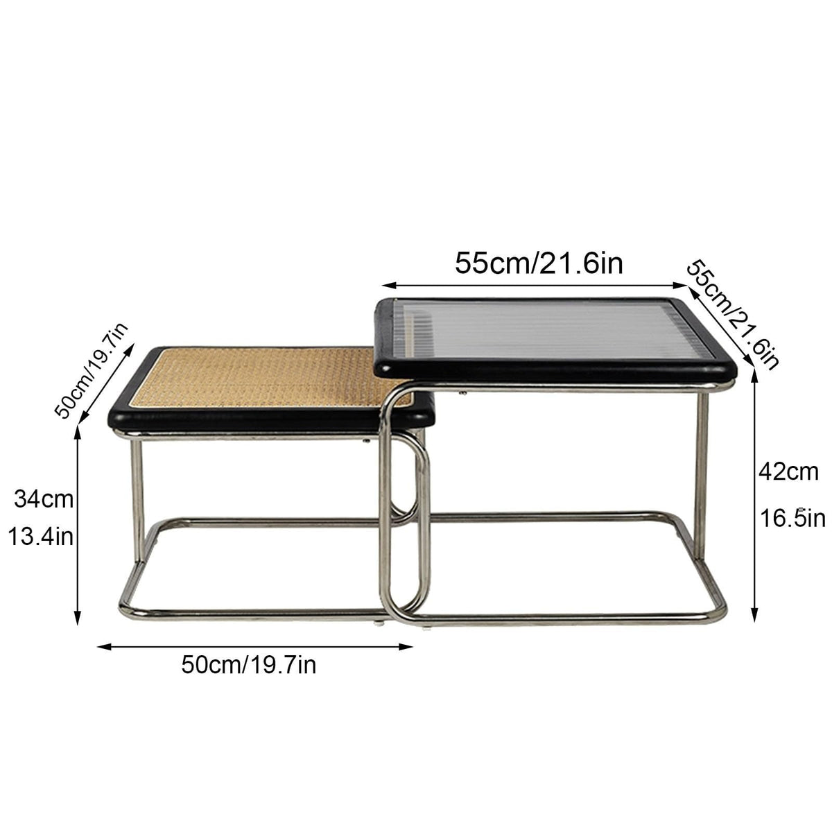 Mid Century Modern Coffee Table Set of 2 Square Metal Base C751205