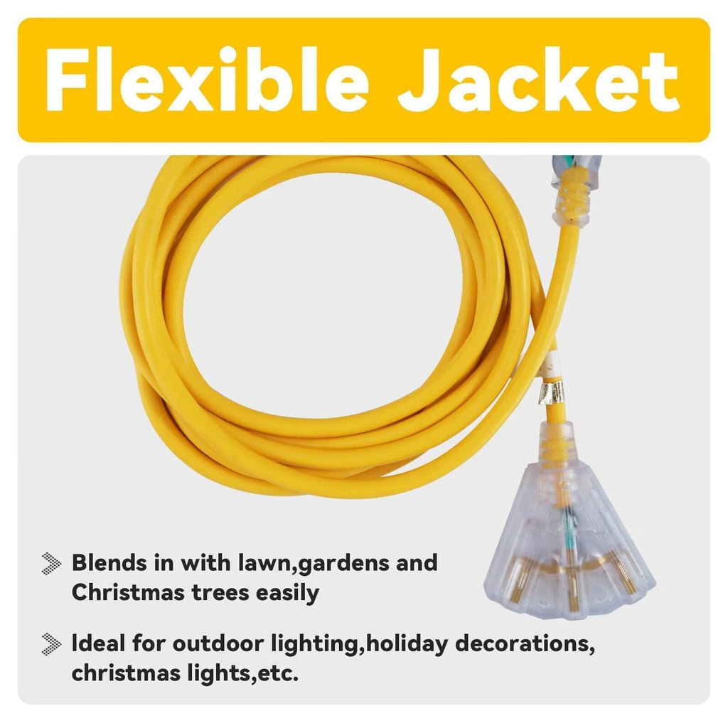 50 Ft Outdoor Extension Cord 3 Outlets Yellow Z2249