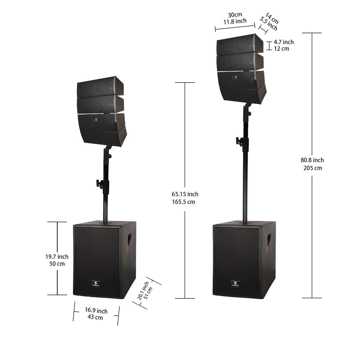 4000W PA Speaker System Combo Set with Two 12 Inch Subwoofers and 8 Line Array Speakers G473