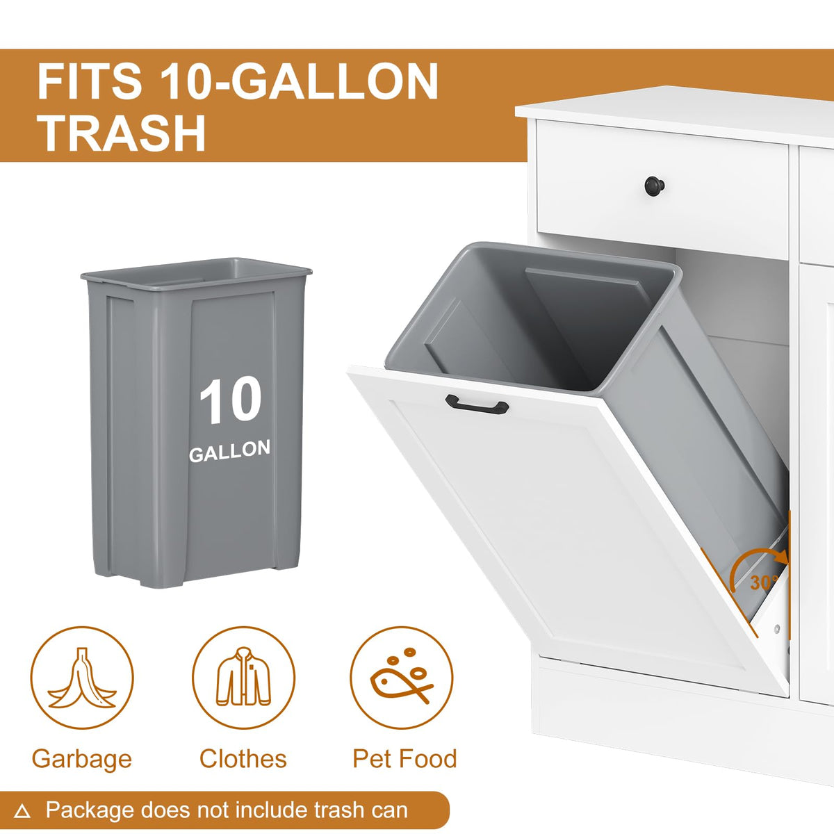 White 20-Gallon Wooden Tilt-Out Trash Can Cabinet I47231