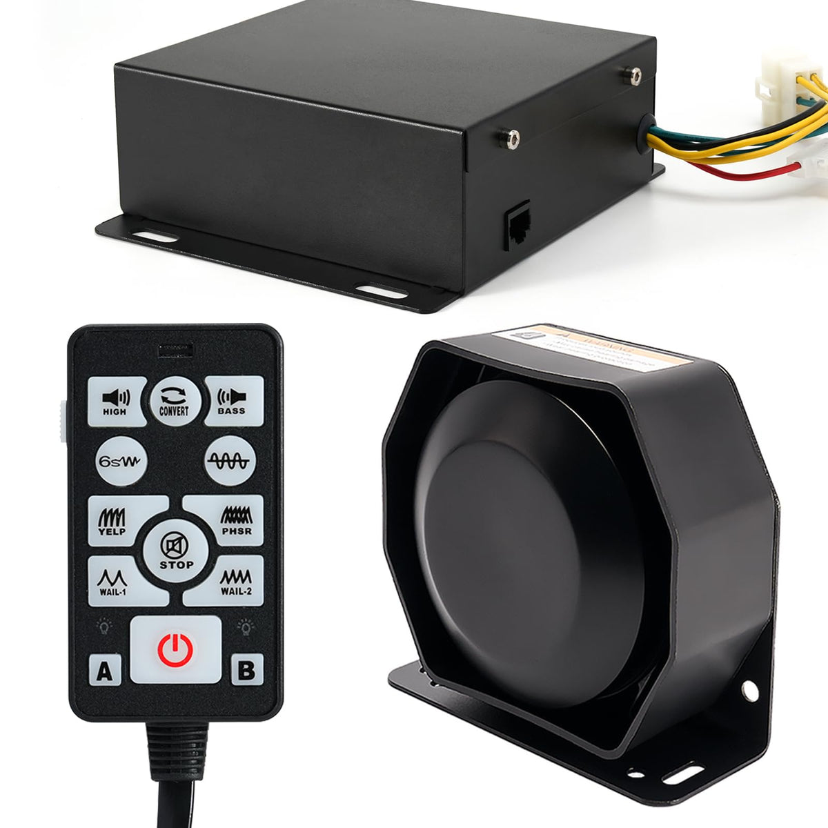 200W 12V 37 Tone Emergency Siren PA System Speaker Horn with Remote Control and Microphone B78252