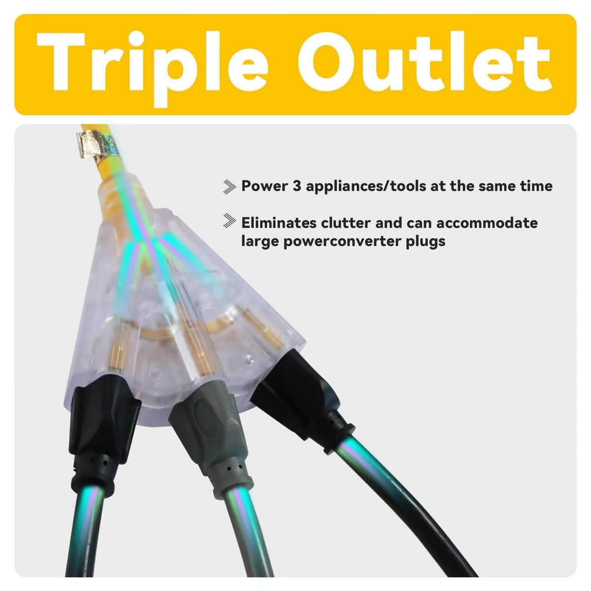 50 Ft Outdoor Extension Cord 3 Outlets Yellow Z2249