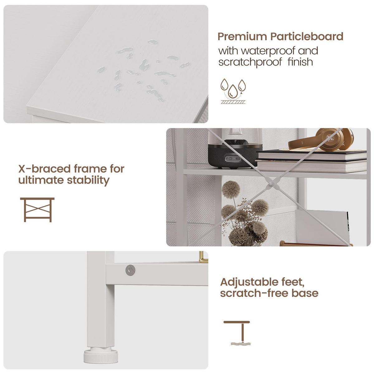 White Corner Desk with Drawers Shelves and Power Outlets V98860