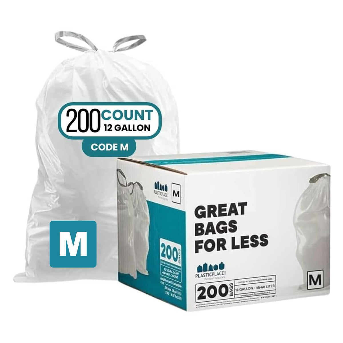 12 Gallon Drawstring White Trash Bags 200 Count E538
