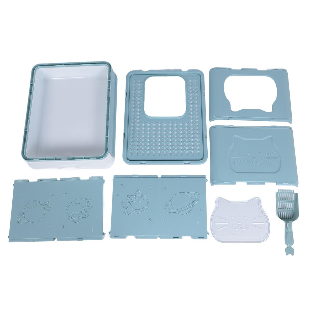 Enclosed Cat Litter Box Top Entry Foldable with Lid Blue G585681