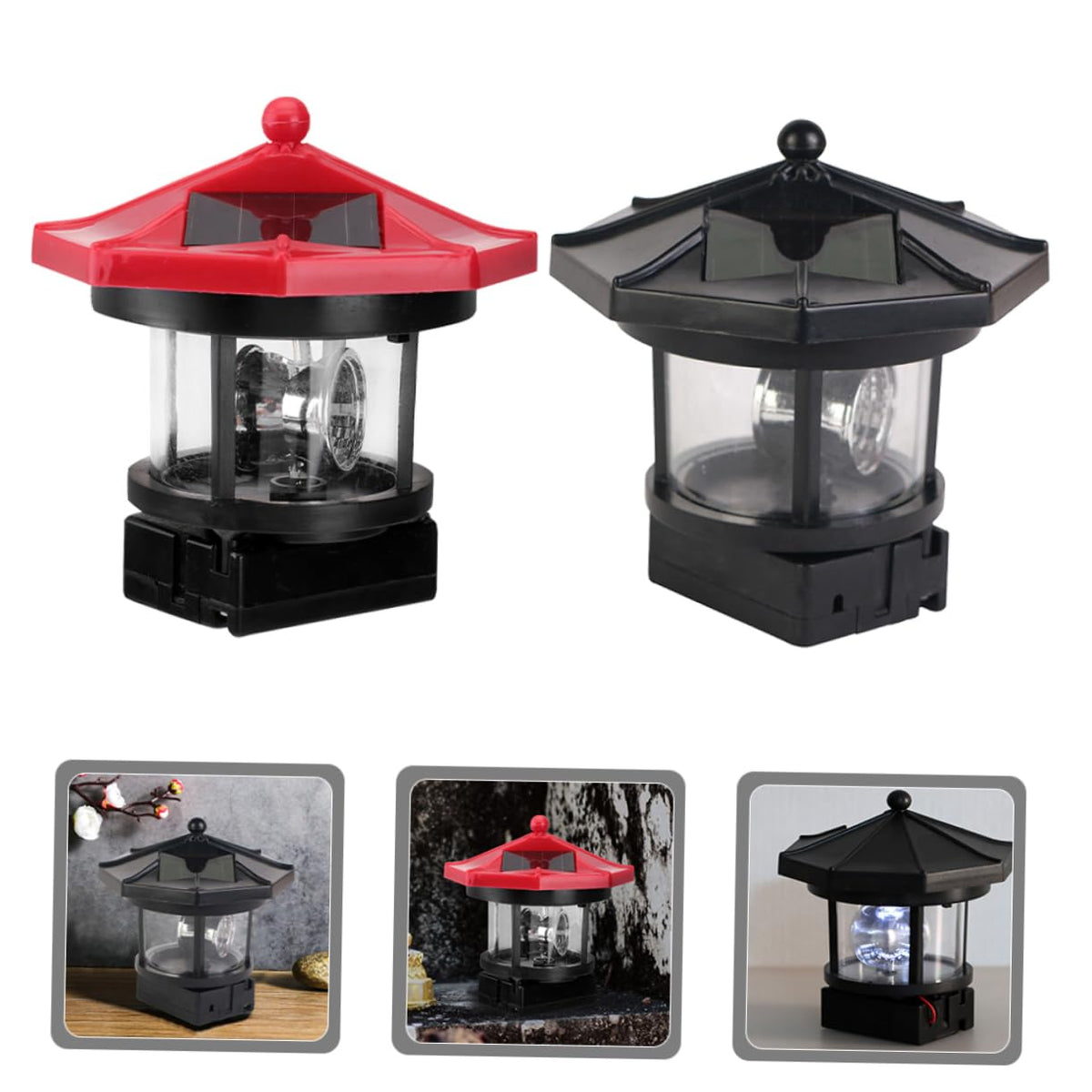 2pcs Solar Powered Rotatable Lighthouse Light A135948