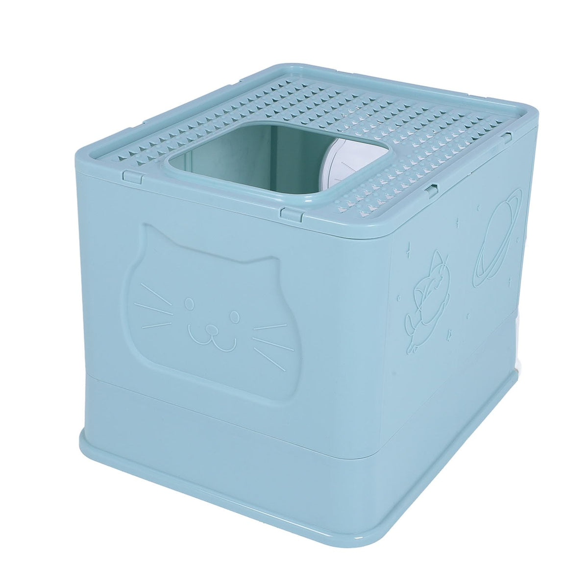 Enclosed Cat Litter Box Top Entry Foldable with Lid Blue G585681