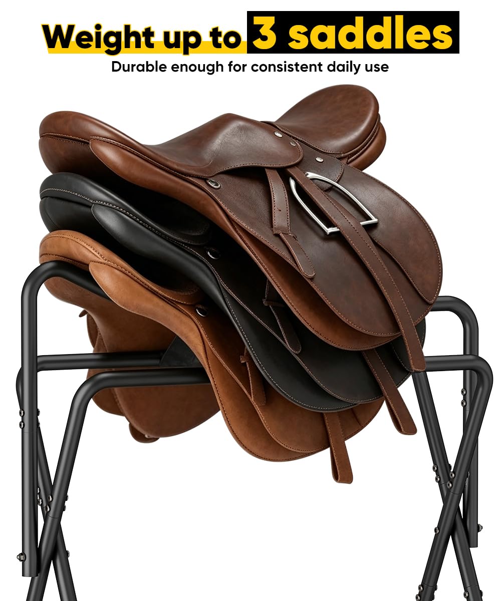 Foldable Black Horse Saddle Rack with Storage Y76835