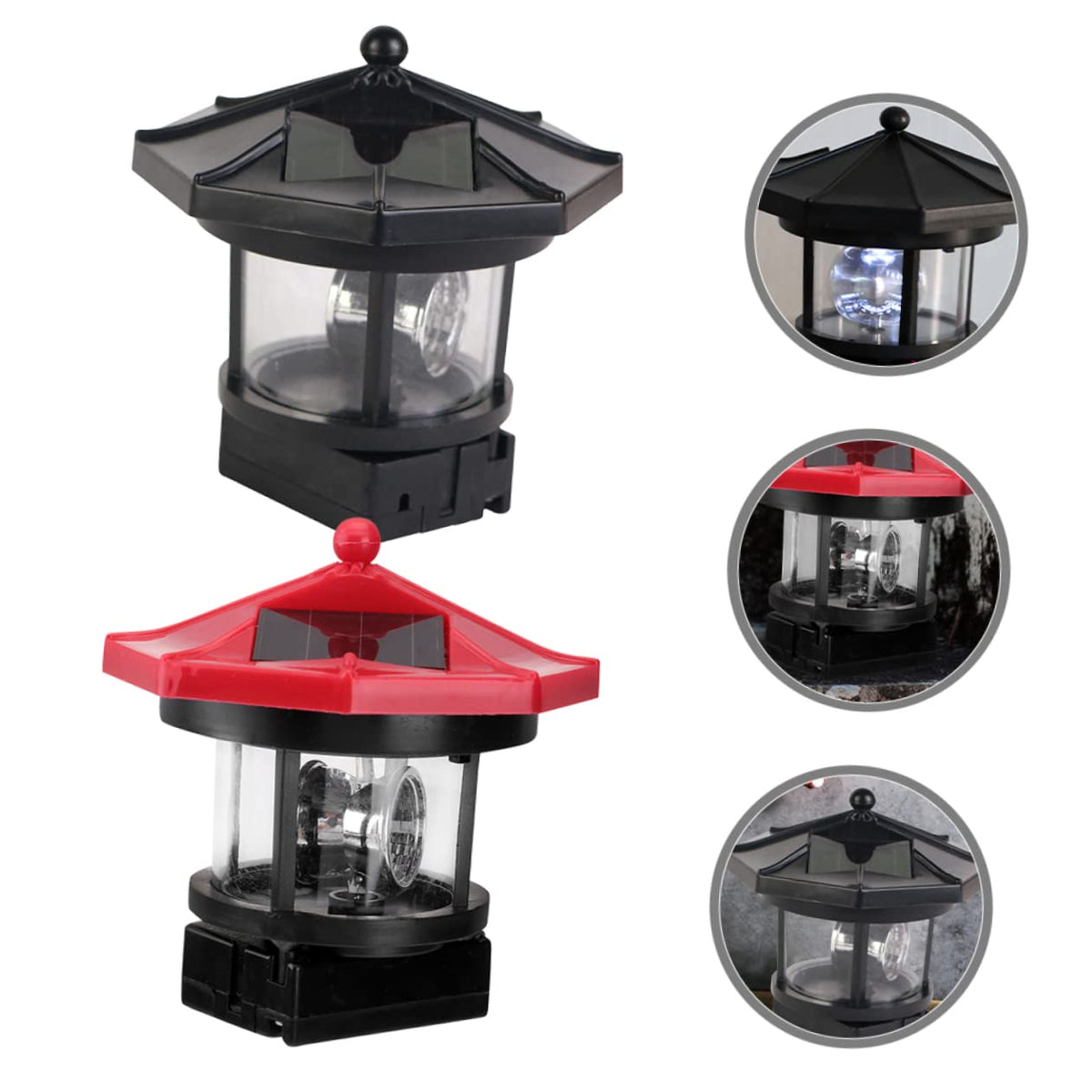 2pcs Solar Powered Rotatable Lighthouse Light A135948