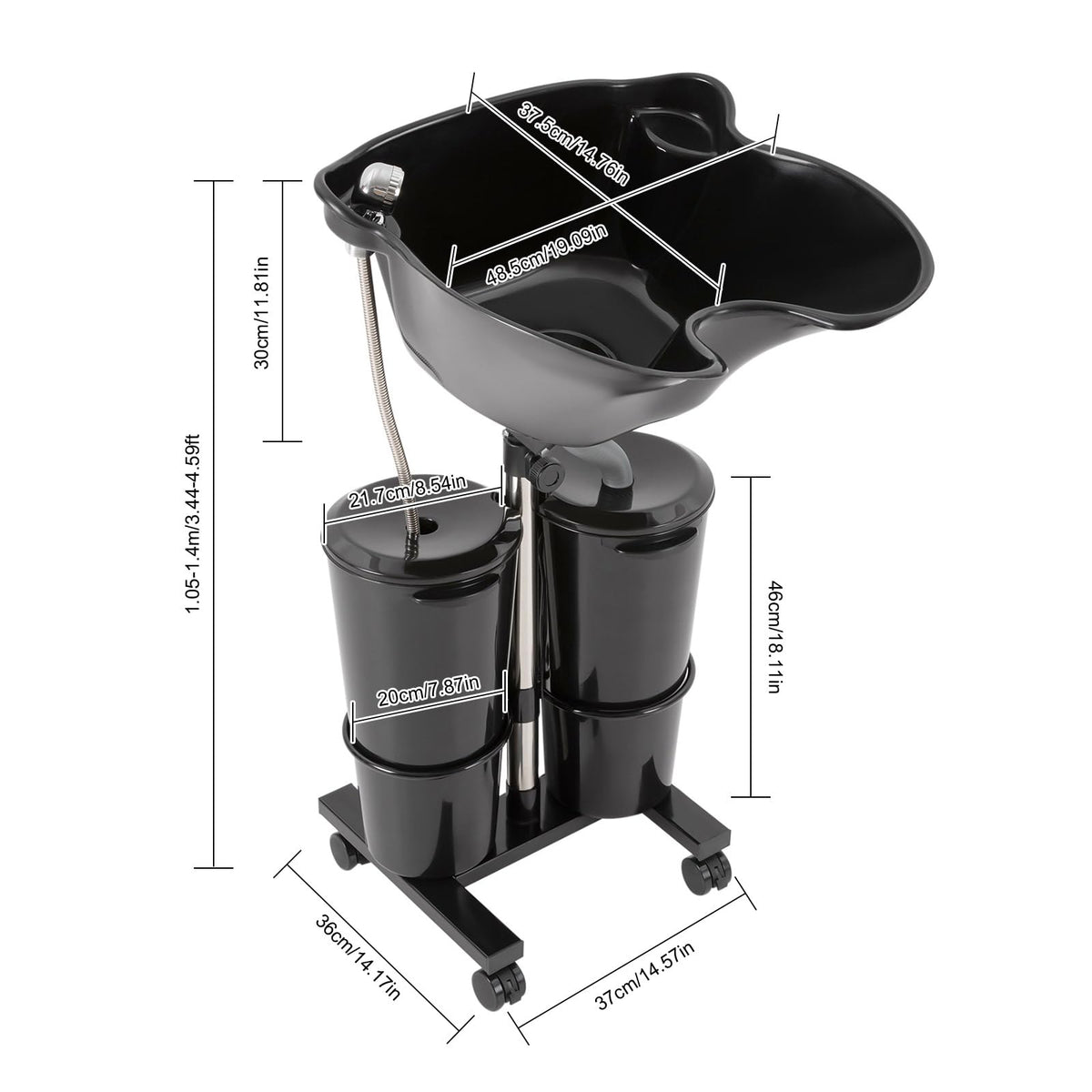 Portable Height-Adjustable Shampoo Basin with 2 Water Buckets H9345