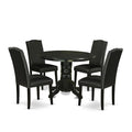 5 Piece Round Dining Table Set with 4 Black Faux Leather Chairs W860