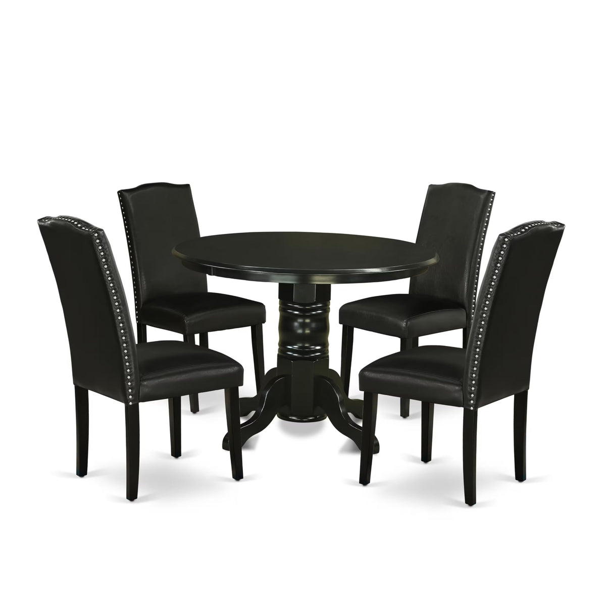 5 Piece Round Dining Table Set with 4 Black Faux Leather Chairs W860