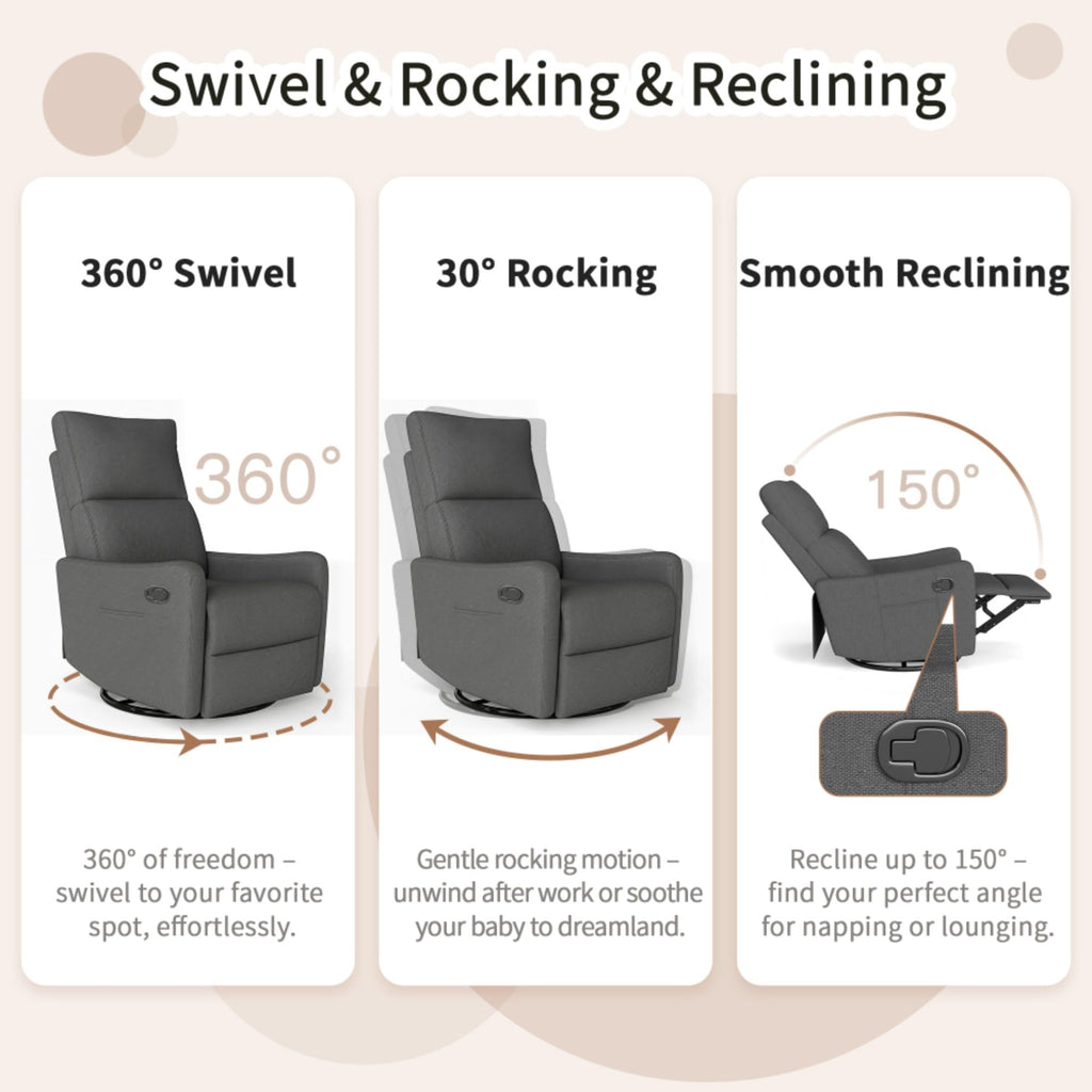 Swivel Rocker Recliner Chair with Pull Lever and Side Pocket S5757