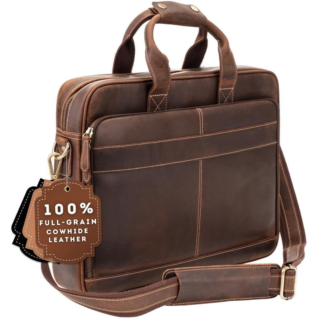 Full-Grain Leather Laptop Briefcase S889