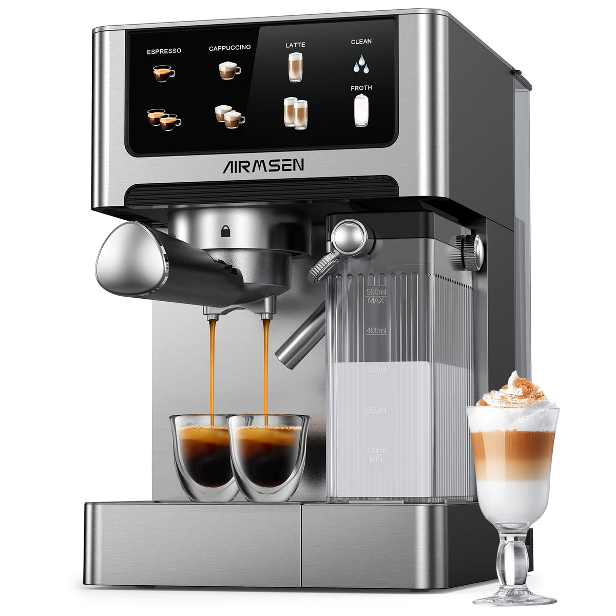 20 Bar Espresso Machine with Milk Frother, Stainless Steel, 60oz Water Tank B790