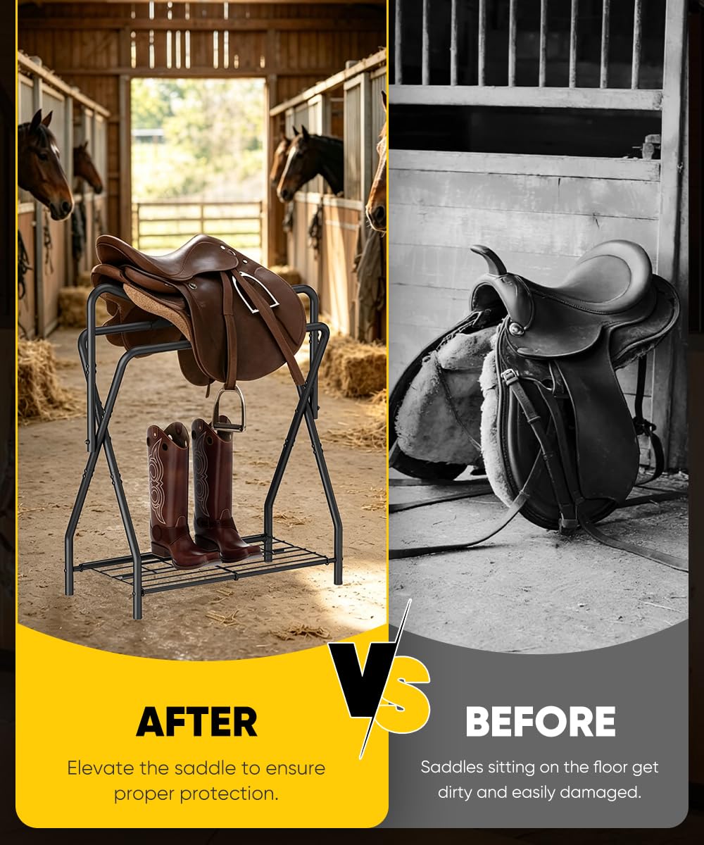 Foldable Black Horse Saddle Rack with Storage Y76835