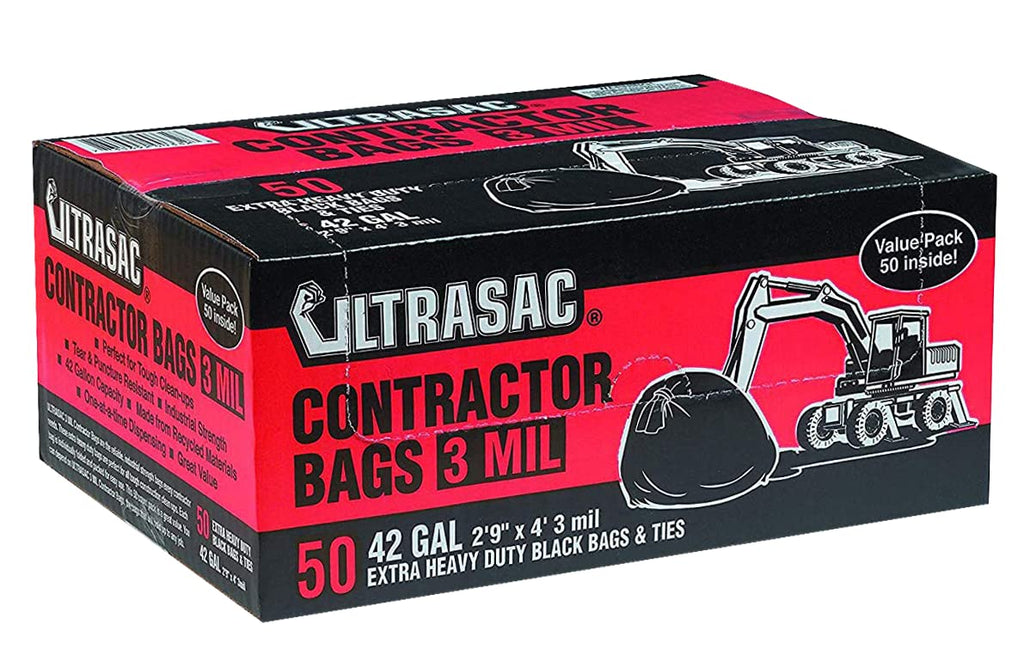 Heavy Duty 50 Pack 42 Gallon 3 MIL Black Contractor Bags F916052