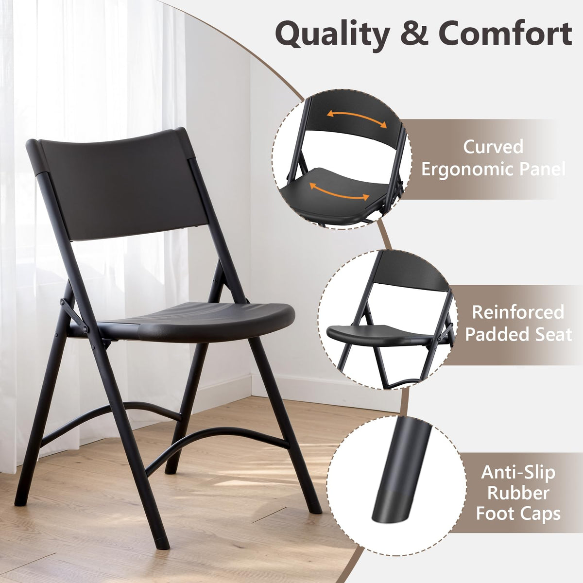 4 Pack Black Heavy Duty Folding Chair J78087