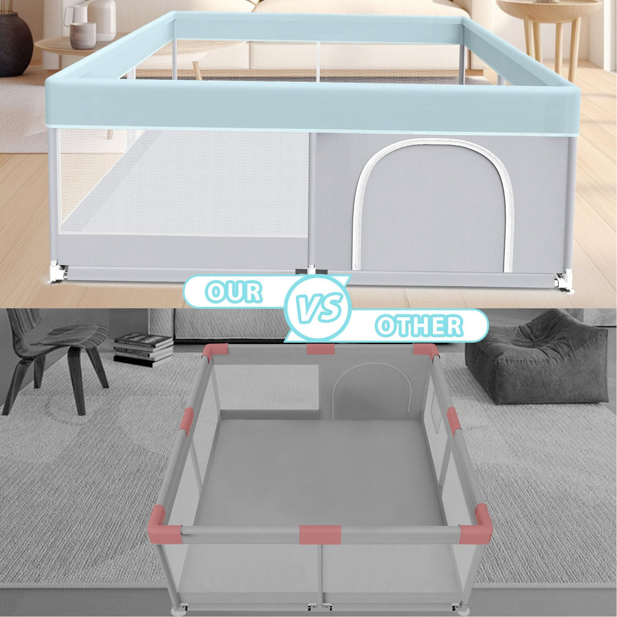 50x50 Inch Grey Baby Playpen with Mesh N97216