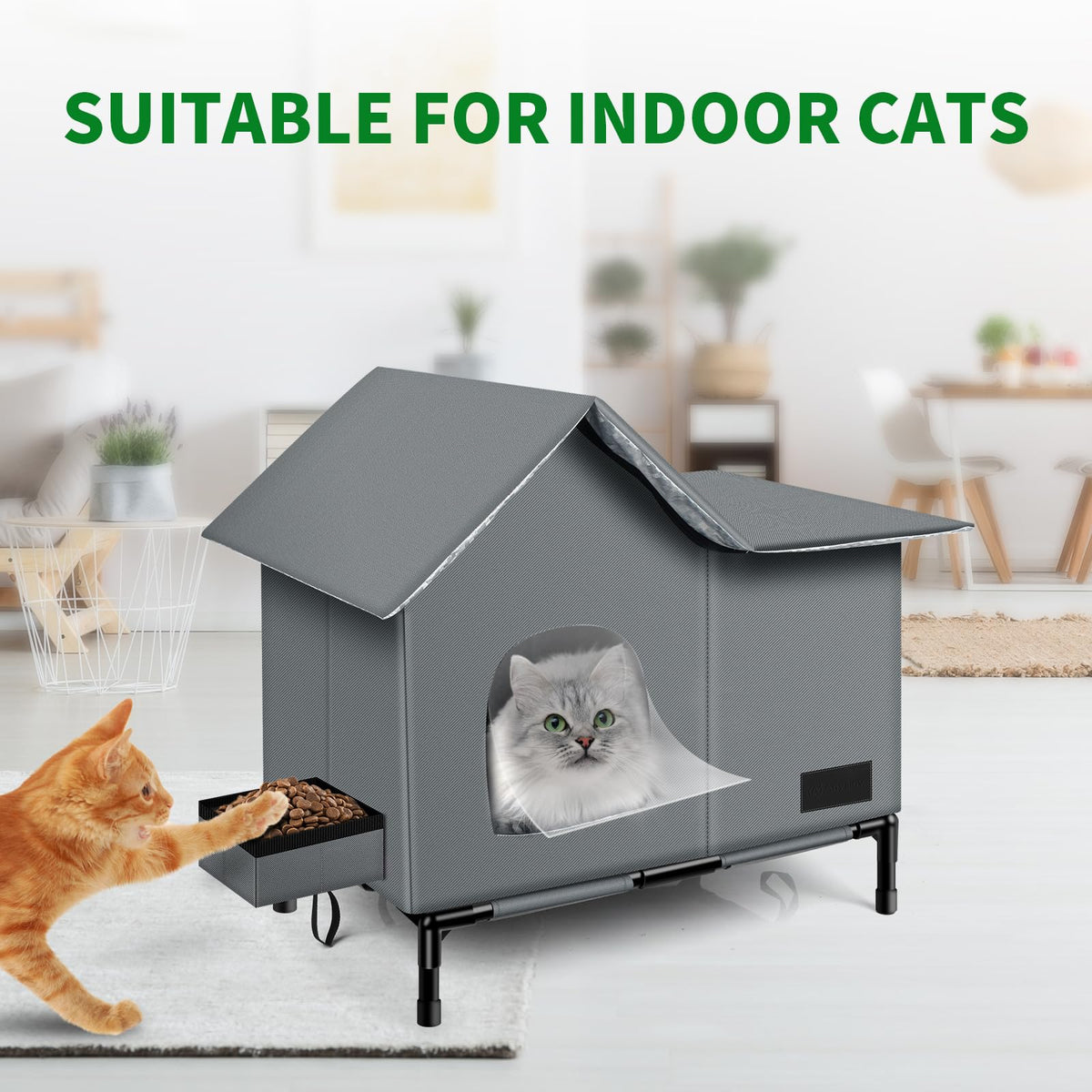 Heated Weatherproof Cat House with Heating Pad U651780