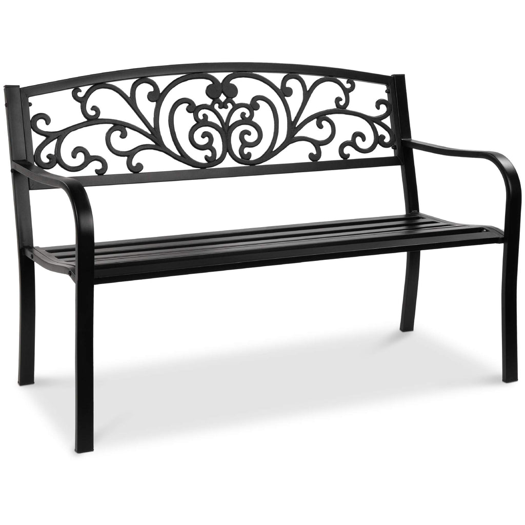 Black Steel Outdoor Bench with Floral Backrest L568