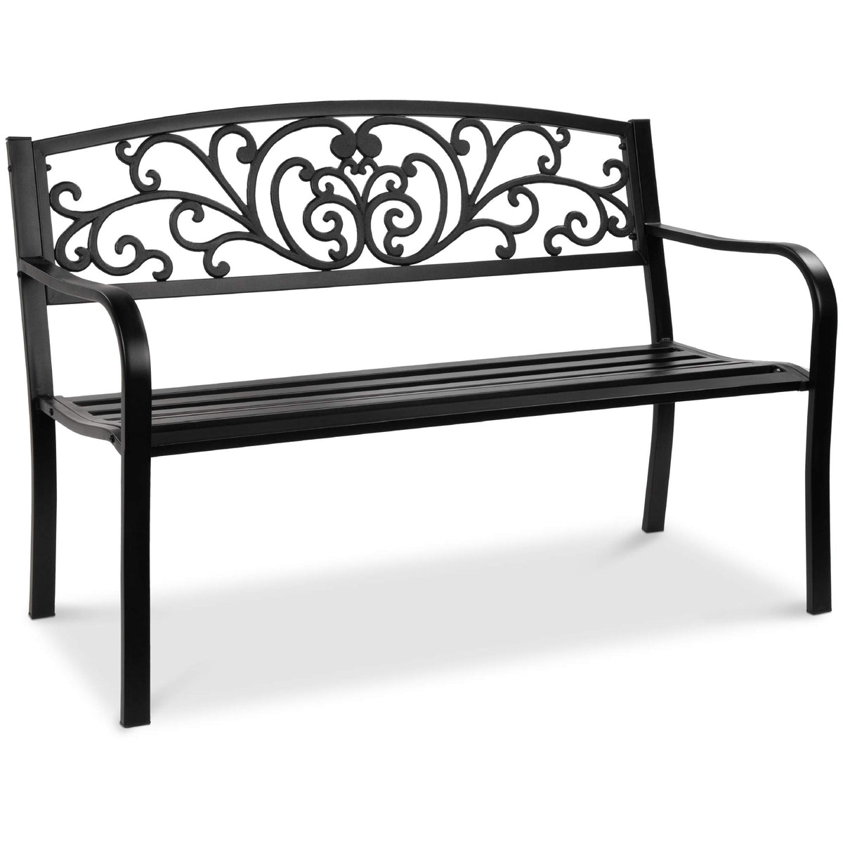 Black Steel Outdoor Bench with Floral Backrest L568