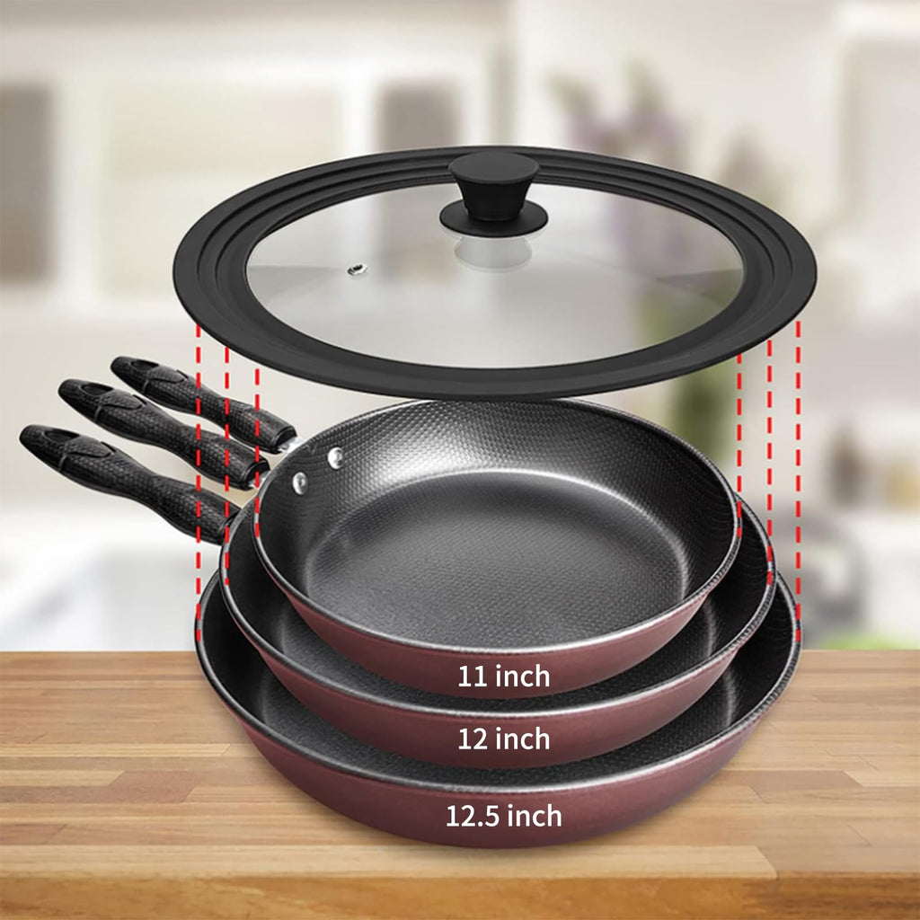 Vented Tempered Glass Universal Lid with Silicone Rim, Fits 11-12.5 inch Cookware, Black Q963