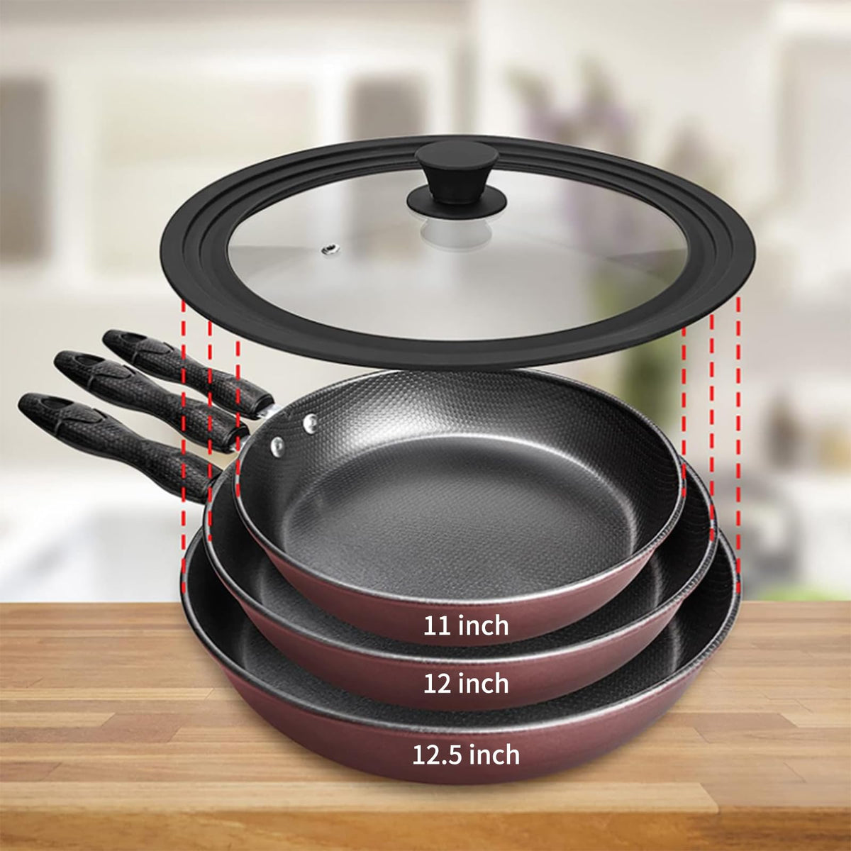 Vented Tempered Glass Universal Lid with Silicone Rim, Fits 11-12.5 inch Cookware, Black Q963