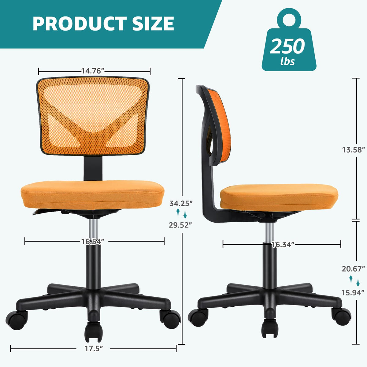 Armless Ergonomic Home Office Chair C944158