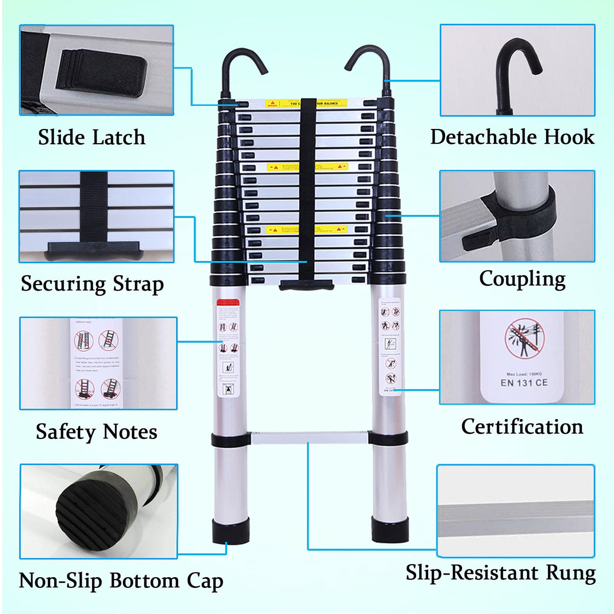 20.5FT Aluminum Telescoping Ladder 330lb B853
