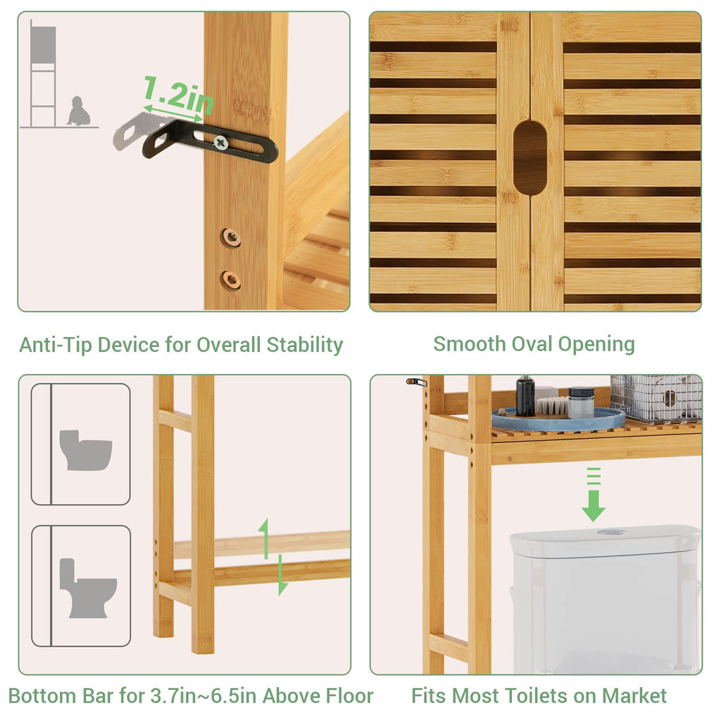Over The Toilet Storage Cabinet with Adjustable Shelves Bamboo T7747