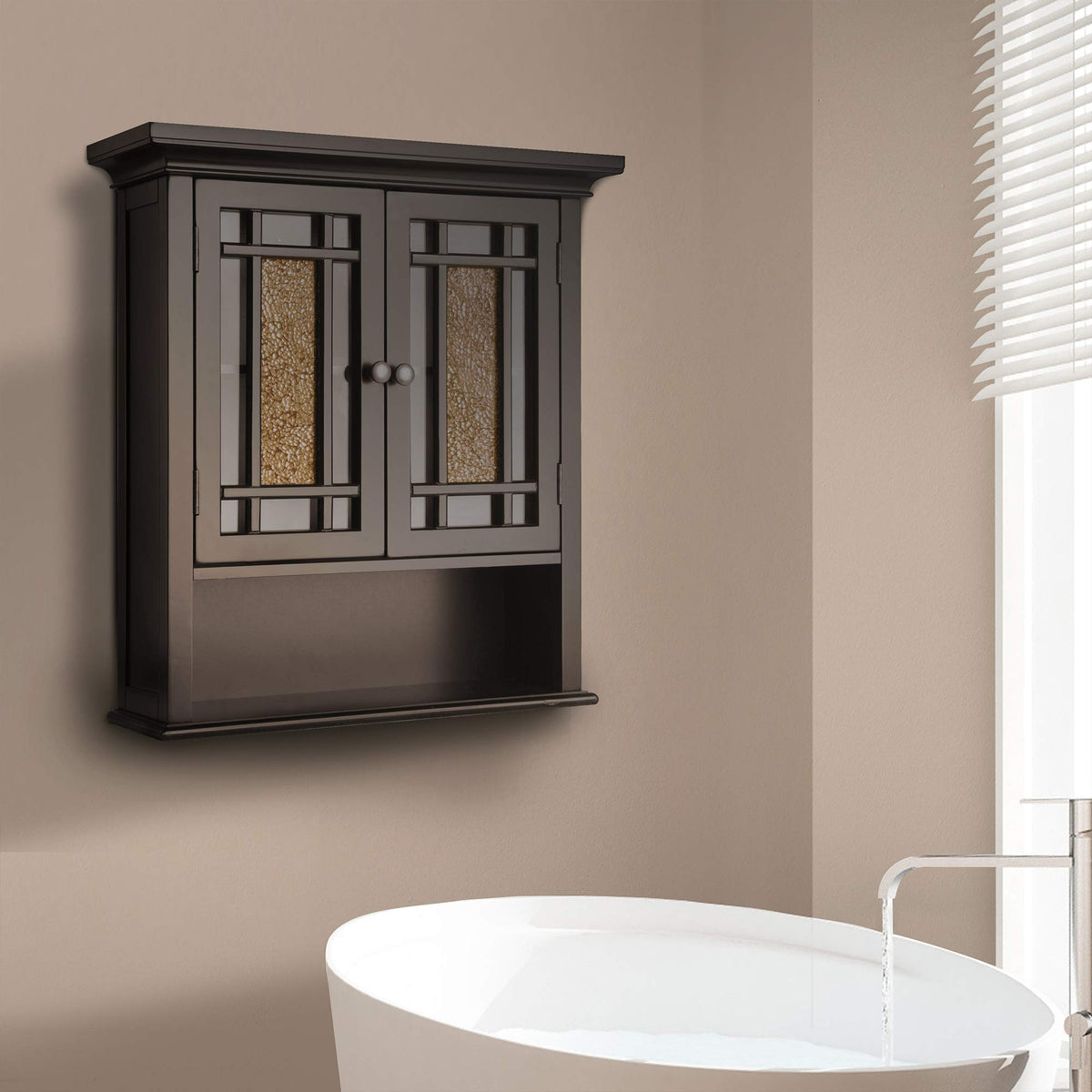 Over The Toilet Wall Medicine Cabinet with 2 Glass Mosaic Doors M523405