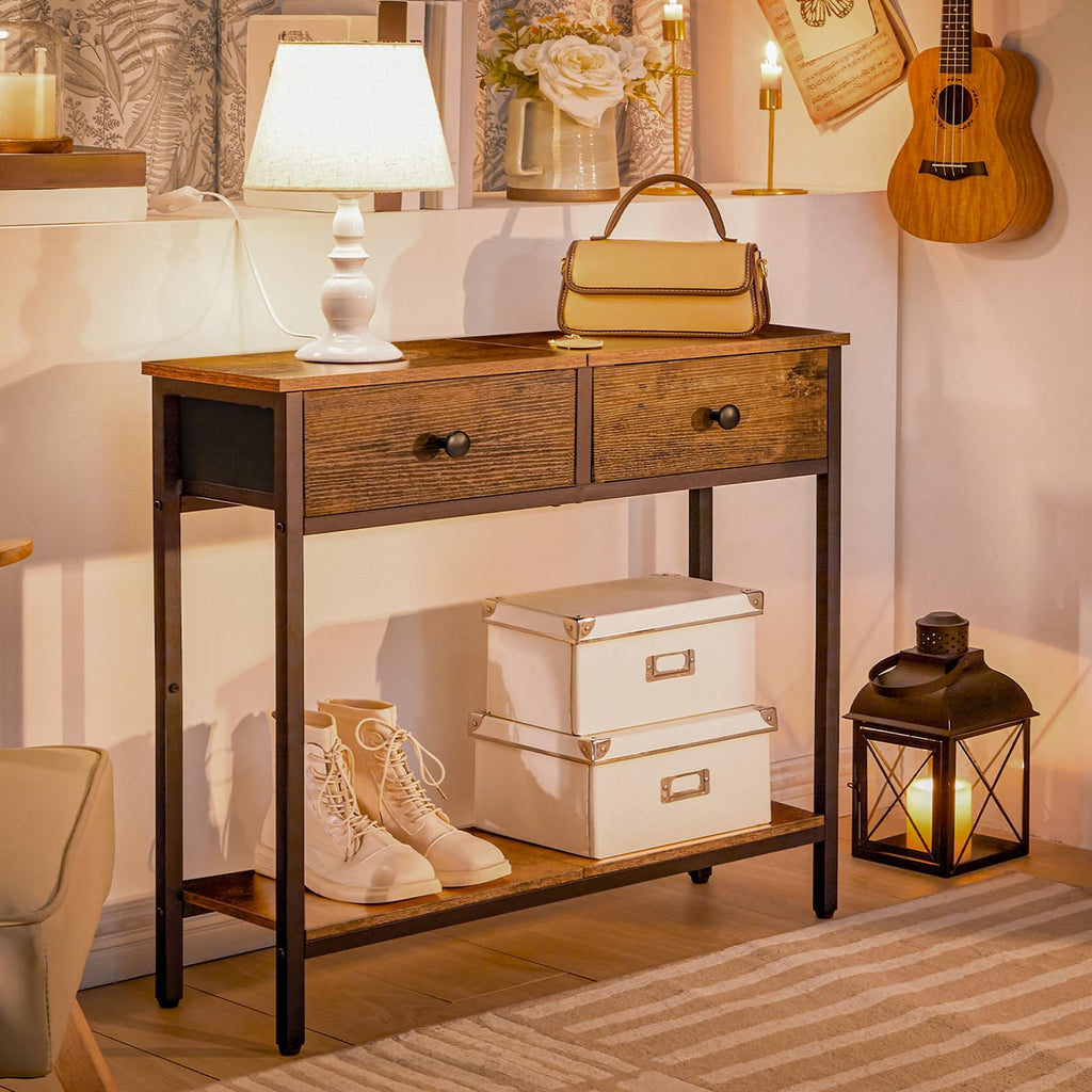 29.5" Narrow Console Table with 2 Fabric Drawers O4350